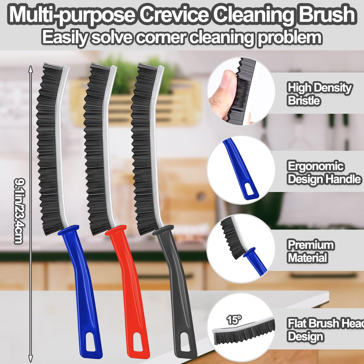 XANGNIER Hard Bristle Crevice Cleaning Brush 3 Pcs Multicolor