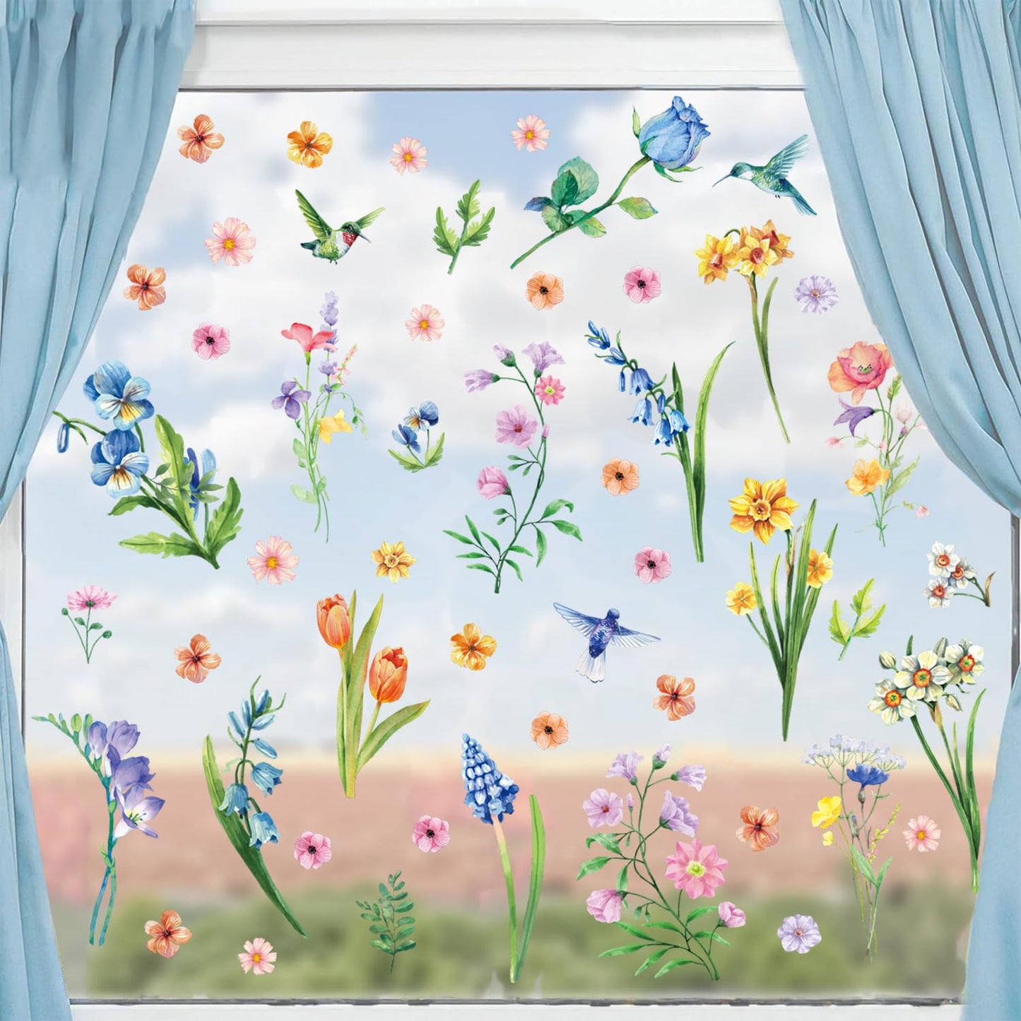 Aryroi Spring Flower Window Sticker Floral Decals Green 12.2x1.3 inch
