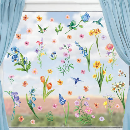 Aryroi Spring Flower Window Sticker Floral Decals Green 12.2x1.3 inch