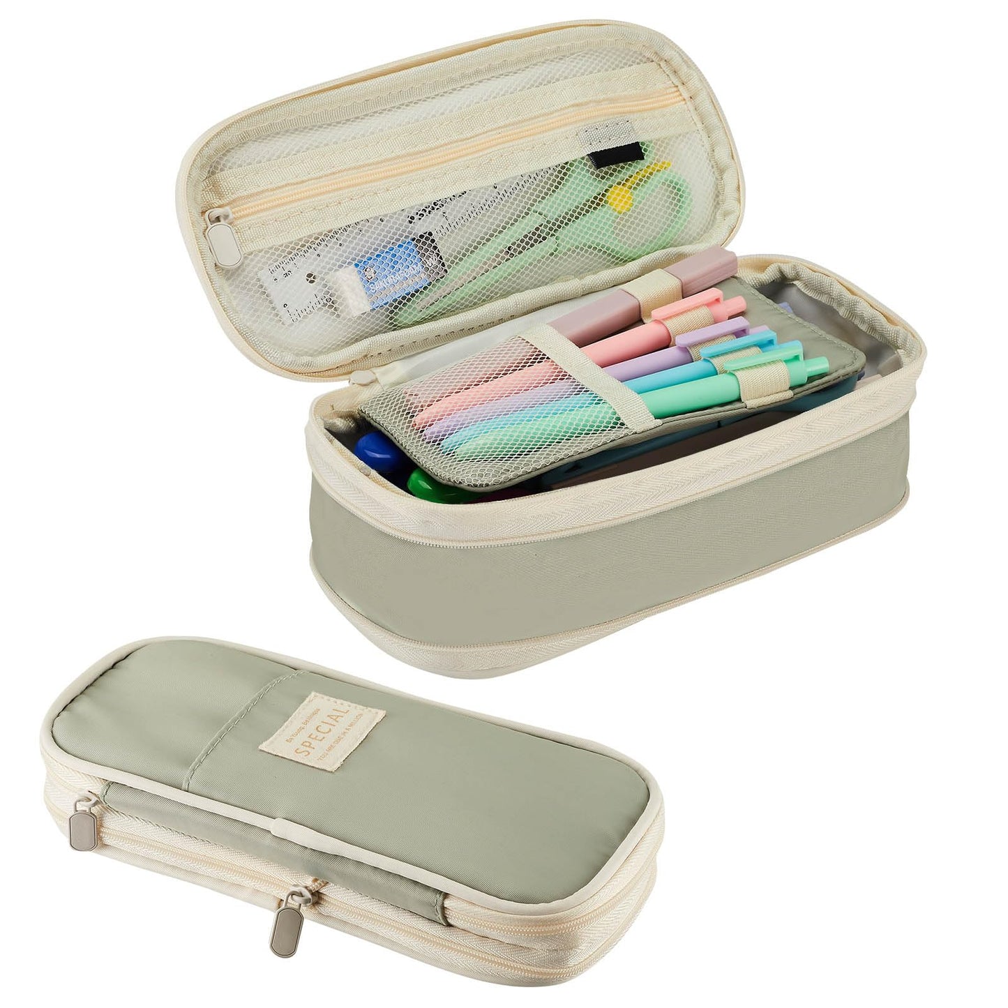 Sonuimy Large Capacity Pencil Case Pouch Zipper Organizer Green