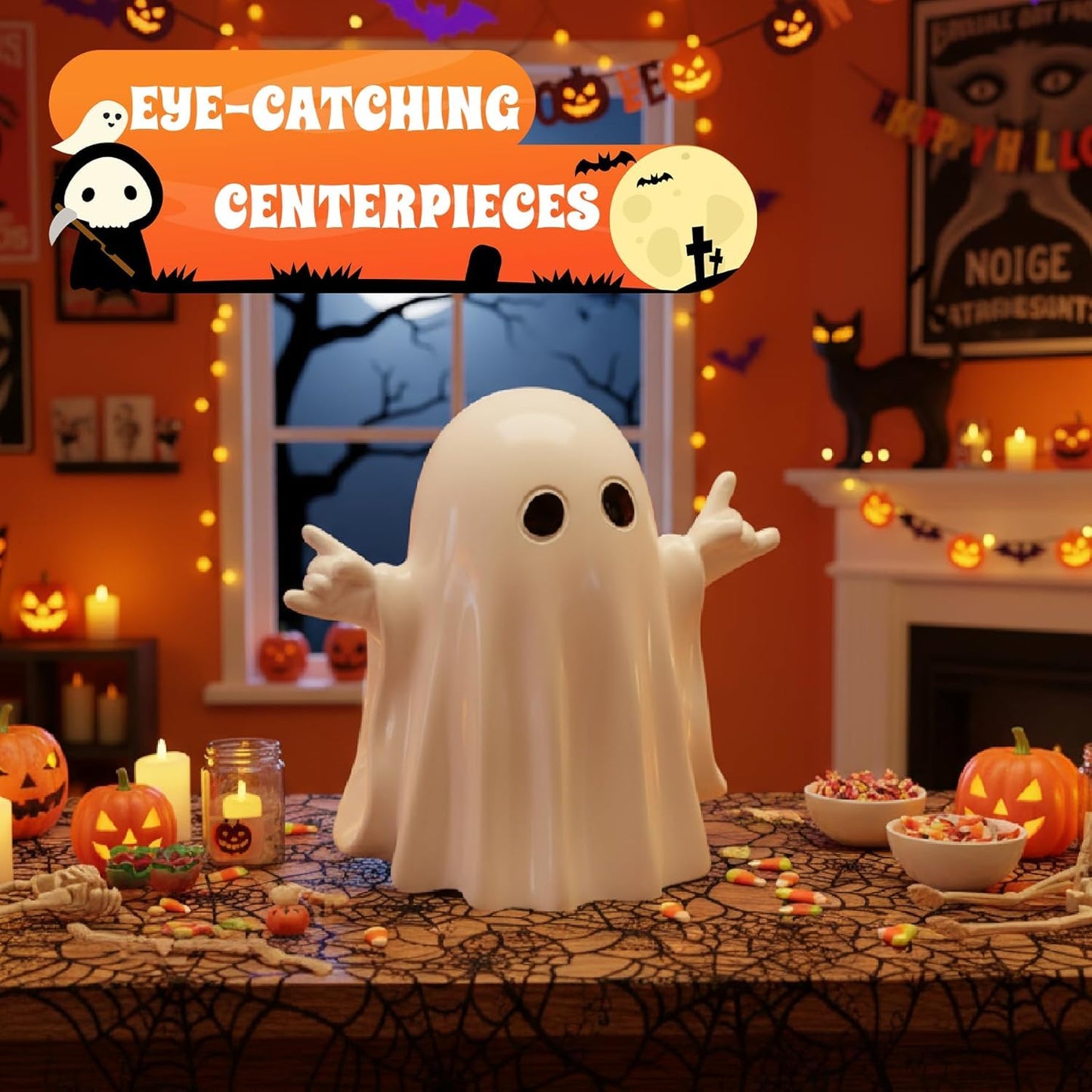 OYB Halloween Ghost Resin Figurine Spooky Decor Cute Finger Ghost A