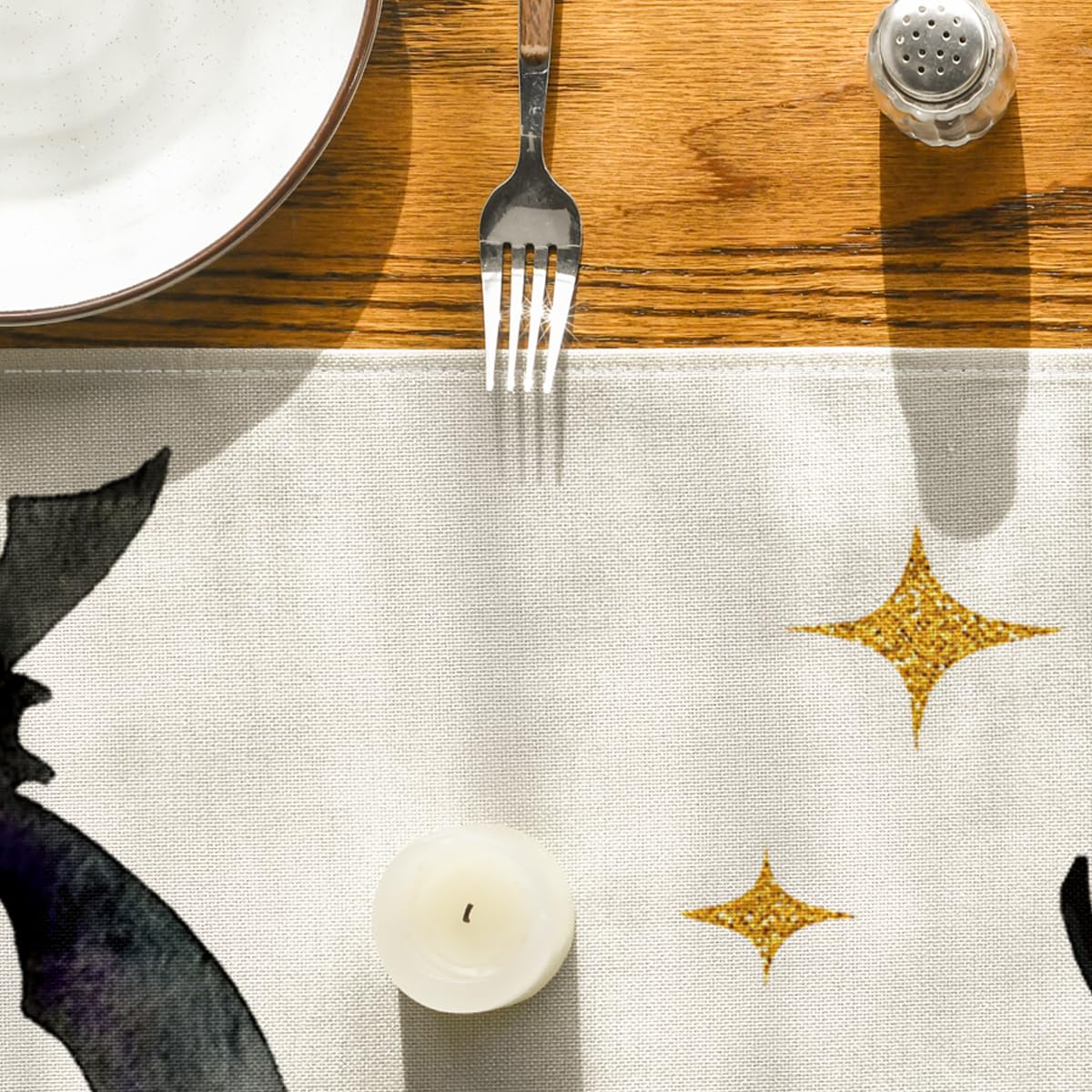 Artoid Mode Halloween Table Runner Black Cat Pumpkins Moon 13x72 Inch Beige