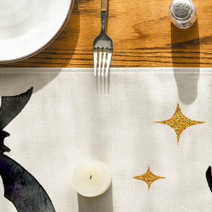Artoid Mode Halloween Table Runner Black Cat Pumpkins Moon 13x72 Inch Beige