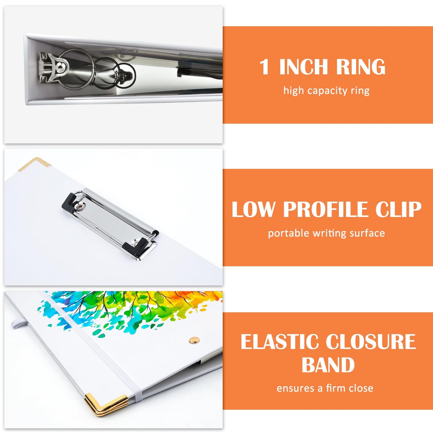 Lattlefnki Cute 3 Ring Binder 1 Inch Round Clipboard White 5 Dividers 8.5x11