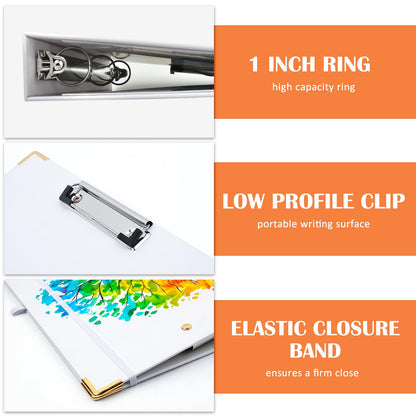 Lattlefnki Cute 3 Ring Binder 1 Inch Round Clipboard White 5 Dividers 8.5x11