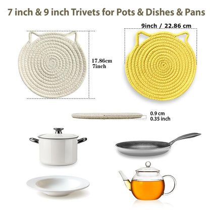 UKJENT Cotton Trivet Mats 4 Pcs Heat Resistant Pot Holders 7" & 9" Multi Color