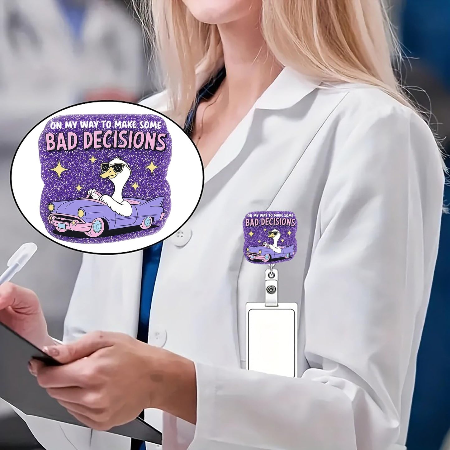 CHAONENG Funny Silly Goose Badge Reel Retractable Clip Medical Nurse Purple