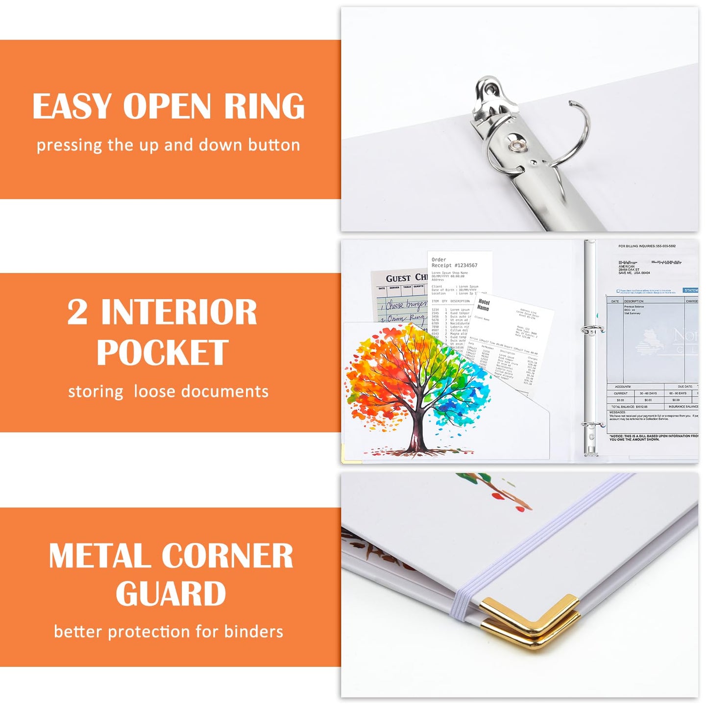 Lattlefnki Cute 3 Ring Binder 1 Inch Round Clipboard White 5 Dividers 8.5x11