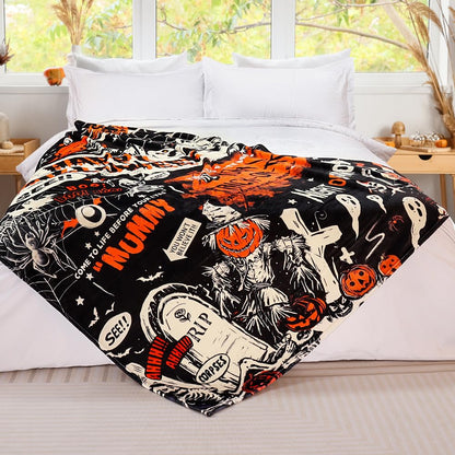Tupmnbry Halloween Pumpkin Ghost Cat Throw Blanket Flannel 50x60
