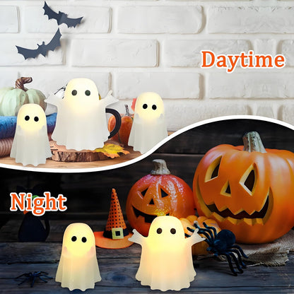 Nafhone Halloween Ghost Flameless LED Candles 4 Pack Real Wax White 8x7cm