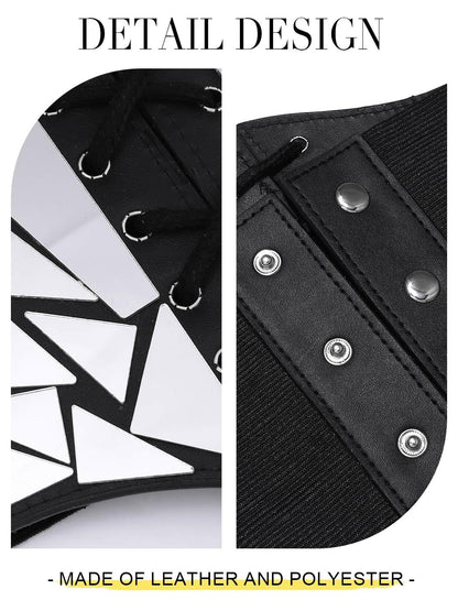 Asooll Punk Black Leather Corset Belt Lace Up Sequin Waist Belt Size S