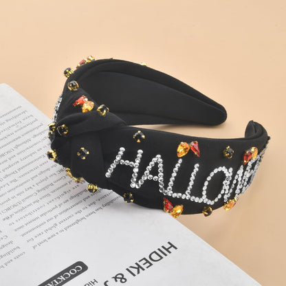 ABONDEVER Halloween Headbands Women Black Rhinestone Beaded Boo Pumpkin