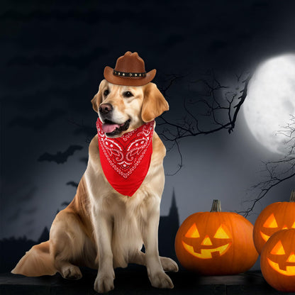 PEUTIER Pet Cowboy Costume Dog Hat & Bandana Brown Red Small