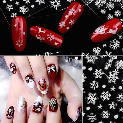 12 Sheets Snowflake Nail Art Stickers 3D Self Adhesive Winter Nail Decals