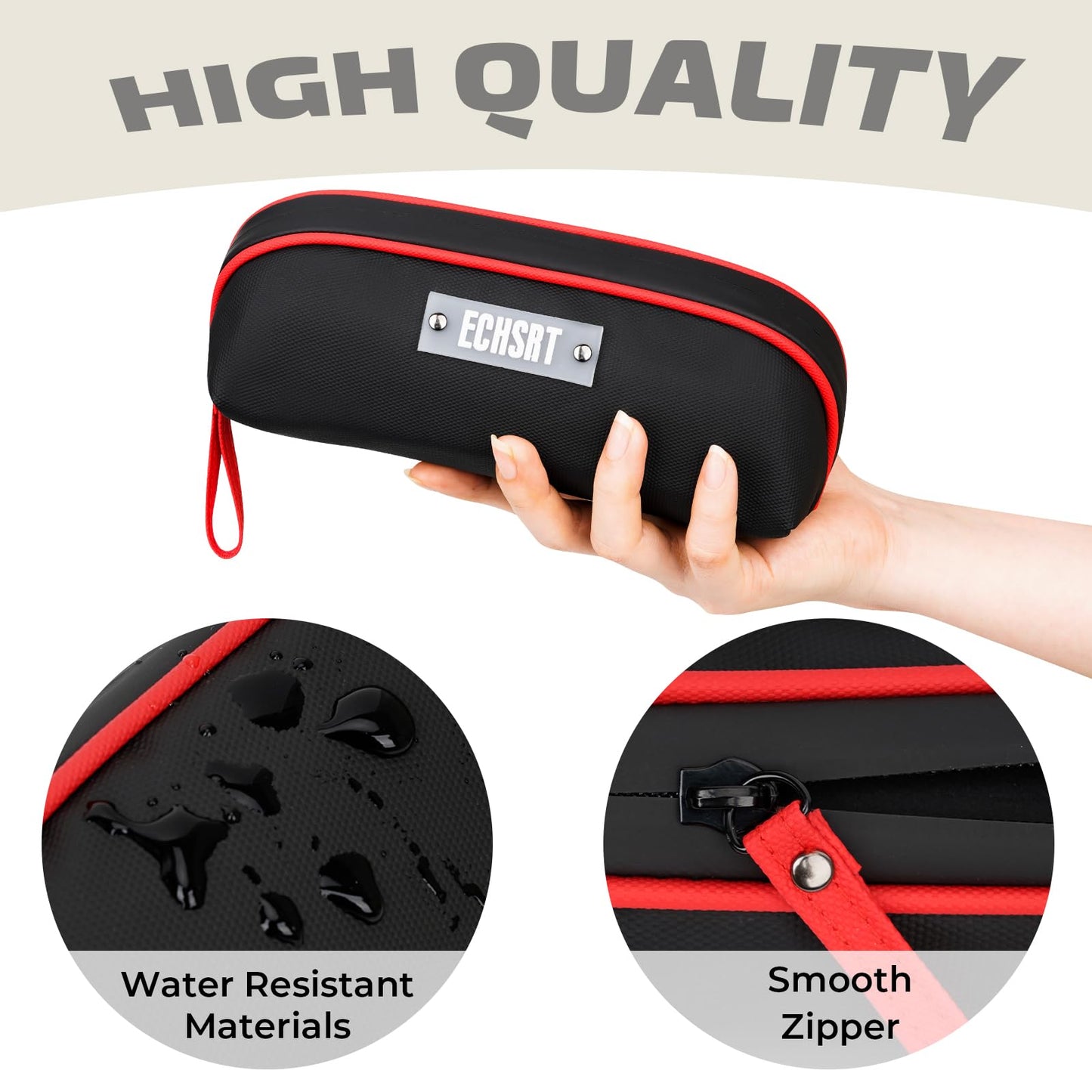 ECHSRT Pencil Case Flat Zipper Organizer Pouch Small Black for Men Women