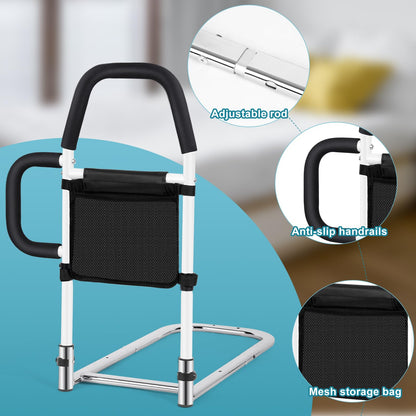 Okvpajdo Adjustable Bed Rail with 2Grab Bars Safety Guard Black White King Queen