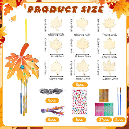 SRIZIAN 9 Pack Maple Leaf Wind Chimes Kit DIY Wood Crafts Kids Autumn Party
