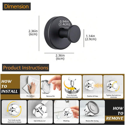 Homeshifters SUS 304 Stainless Steel Matte Black Suction Cup Hooks 2 Pc