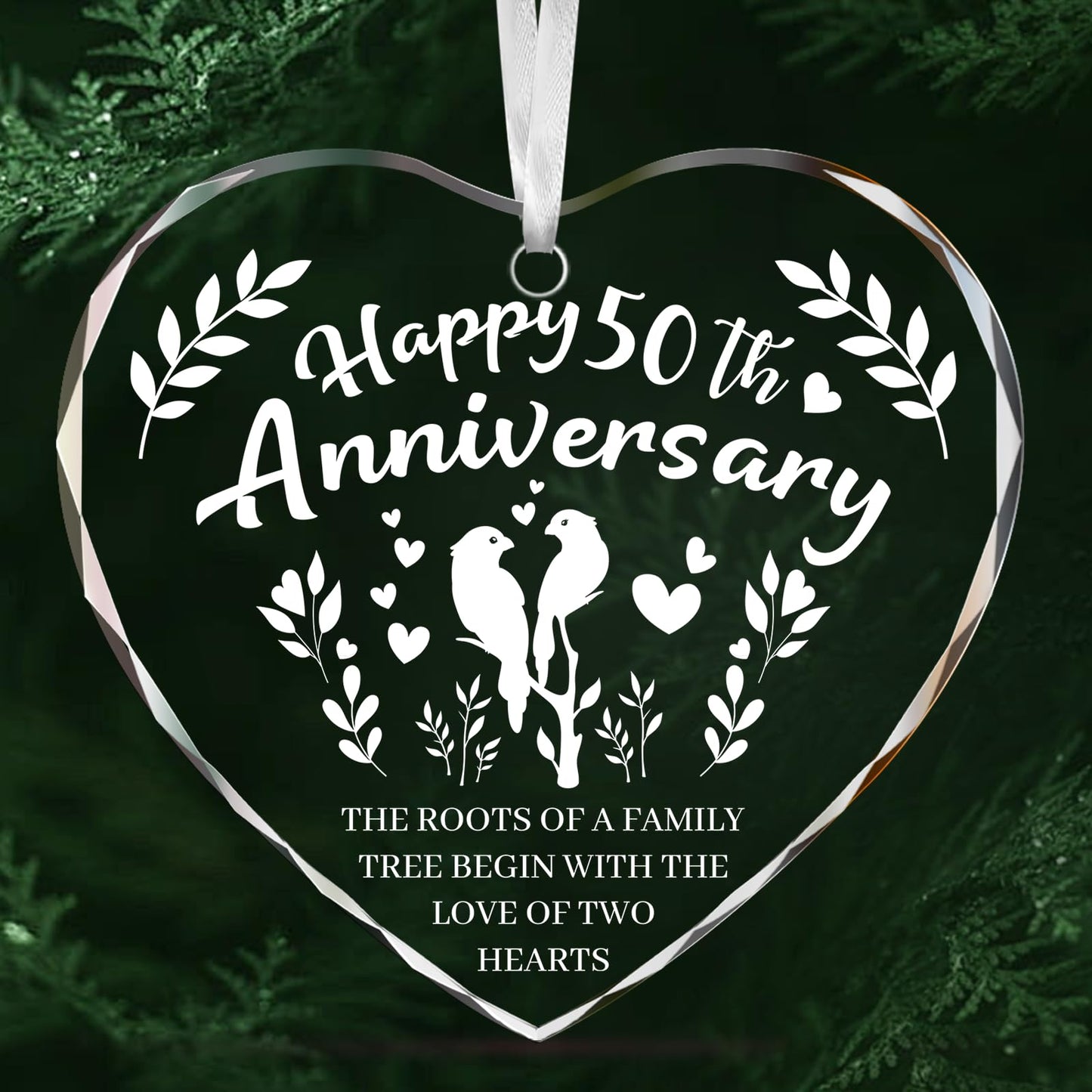 Vorruil Baby First 50th Anniversary Gift Heart Glass Tree Decoration