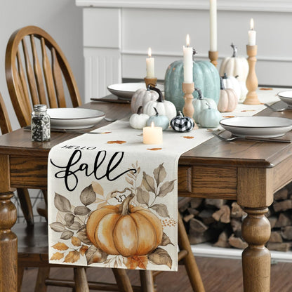 Artoid Mode Pumpkins Eucalyptus Table Runner 13x36 Inch Beige 210 GSM