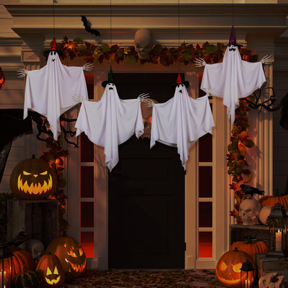 Threan 4-Piece Hanging Ghost Decorations 28-35" White Halloween Decor