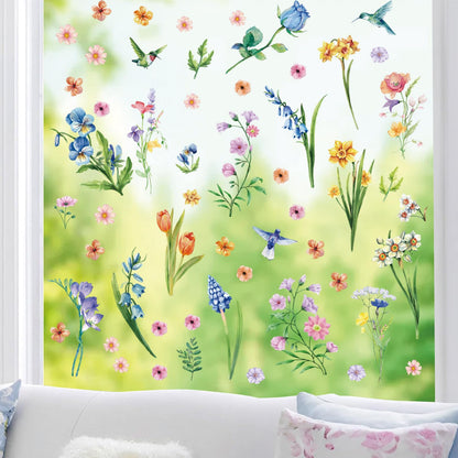 Aryroi Spring Flower Window Sticker Floral Decals Green 12.2x1.3 inch
