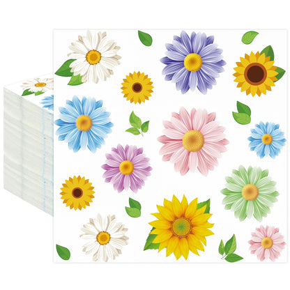 Maniaacer 100 PCS Spring Floral Cocktail Napkins 3-Ply Colorful Paper