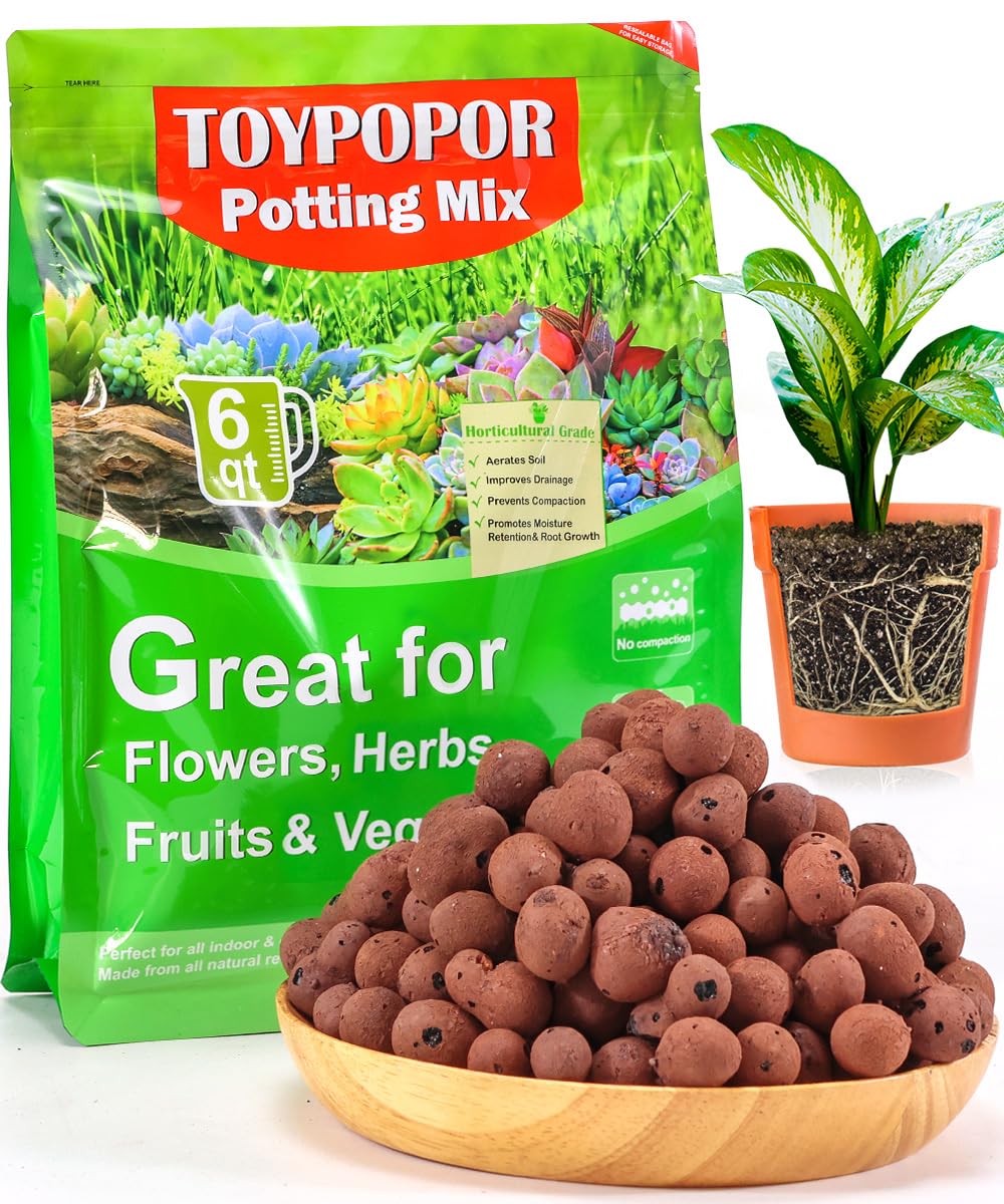 TOYPOPOR Leca Clay Pebbles Grow Media 6 Quarts Lightweight Clay Balls