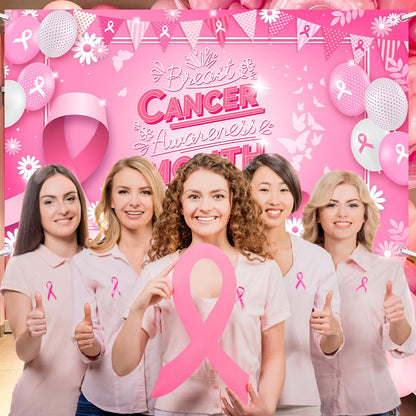 MEHOFOND Breast Cancer Awareness Banner Pink Ribbon Party Decoration Pink
