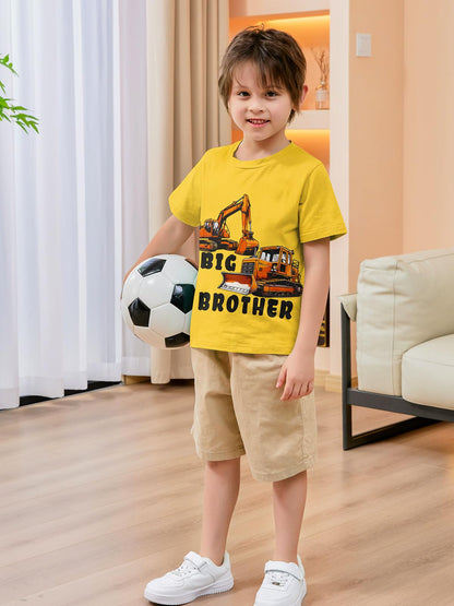 Funnycokid Big Brother Bulldozers Excavator Toddler Shirt Yellow Size 2-3T