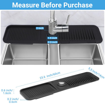 AIZOE Silicone Sink Splash Guard Faucet Mat 23.6in Black Kitchen Bathroom