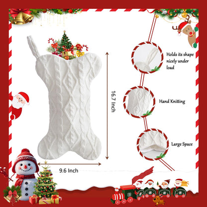 Mayler Yee Dog Christmas Stocking White Knit Bone Shape 16.7x9.6 Inch
