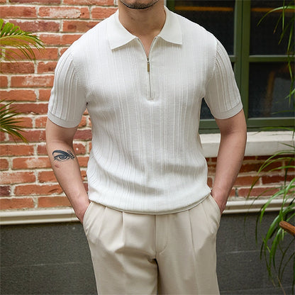 Slim Fit Sunken Stripe Knit Short Sleeve