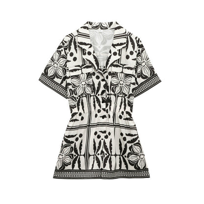 Versatile woven Cuban collar jumpsuit shorts
