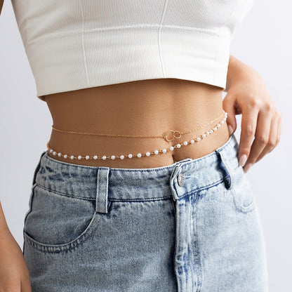 Stacked chain tassel star moon rhinestone waist chain sexy butterfly women's imitation pearl body chain