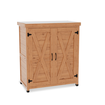 Potting Bench with Storage Cabinet and Metal Table Top for Outdoor Patio,Outdoor Work Station Table