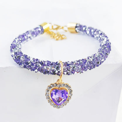 Cat Collar Heart Jewel Pendant Party Reflex Rhinestone Necklace