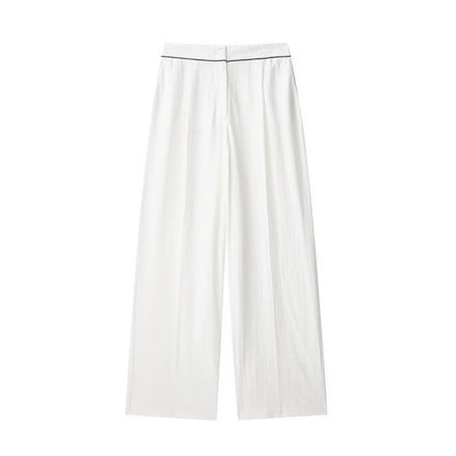 Style Women's Fashion Casual Rolled Edge Double-Breasted Jacket Wide Leg Pants