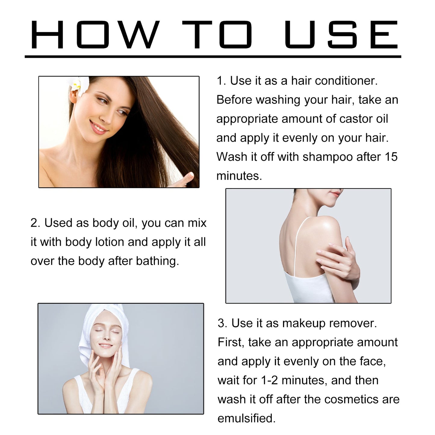 Castor Oil, Multi-Effect Massage Oil For Skin Whitening And Smoothing Hair