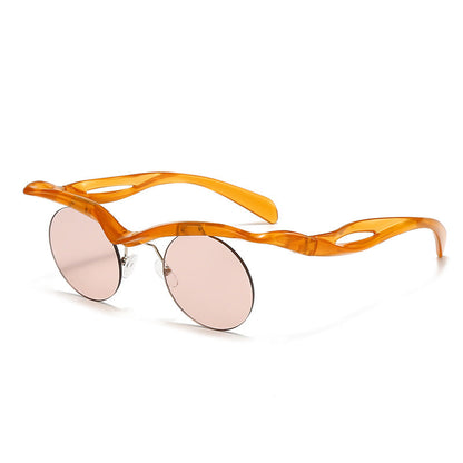 New Sunglasses Women's Round Frame Sunglasses Men's Trendy Ins Alien Half Frame Eyebrow Personalized Sunglasses