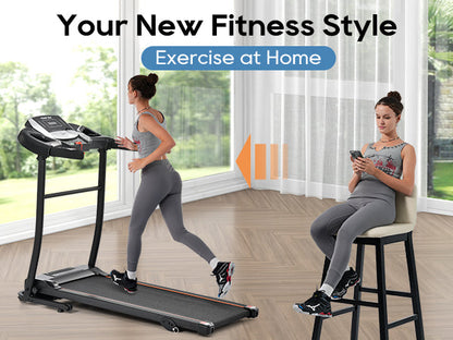 Home folding treadmill with pulse sensor, 2.5-horsepower silent brushless motor, 3-level tilt, 12 preset programs