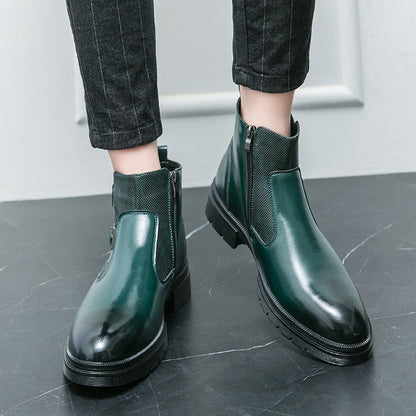 Short High-top Slip-on Leather Boots