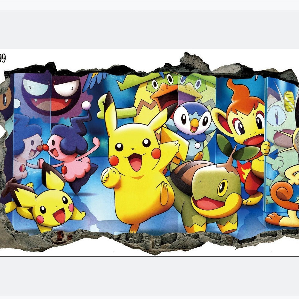 New 3D Pikachu Wall Sticker Pok é mon Wallpaper Self adhesive Cartoon Graffiti Anime Poster Children's Room PVC