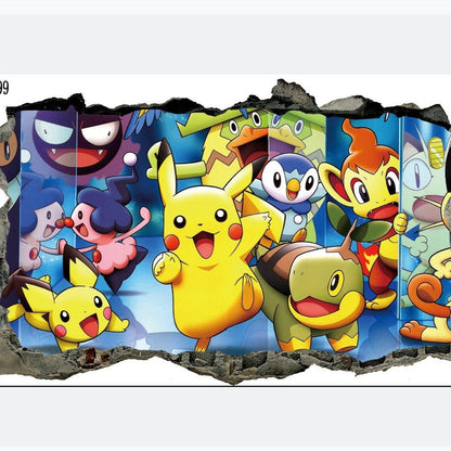 New 3D Pikachu Wall Sticker Pok é mon Wallpaper Self adhesive Cartoon Graffiti Anime Poster Children's Room PVC