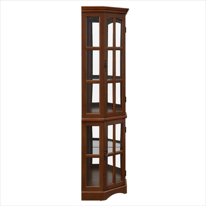 Corner Curio Cabinet with 5 Shelves and Lighting System, Walnut(E26 light bulb not included)