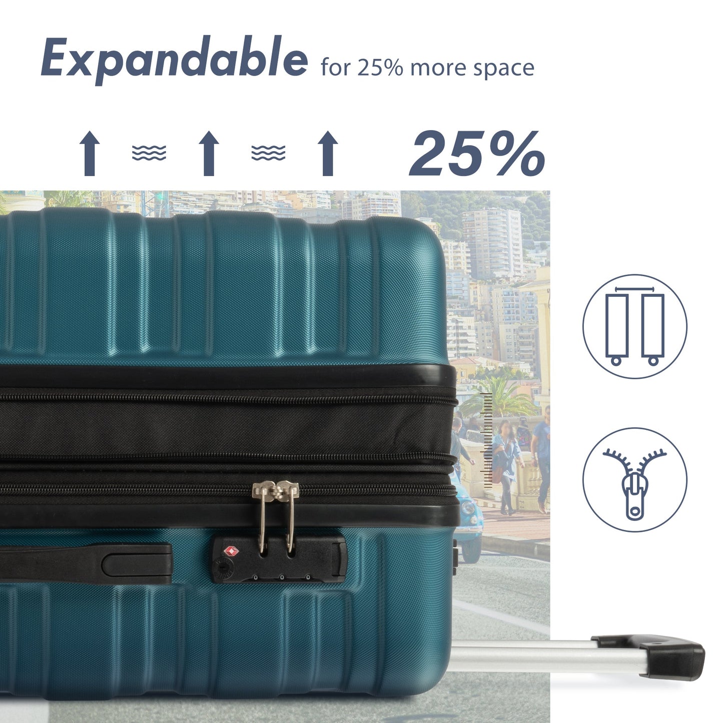 Hardshell Luggage Sets 3 Pcs Spinner Suitcase with TSA Lock Lightweight 20''24''28'' Navy + ABS