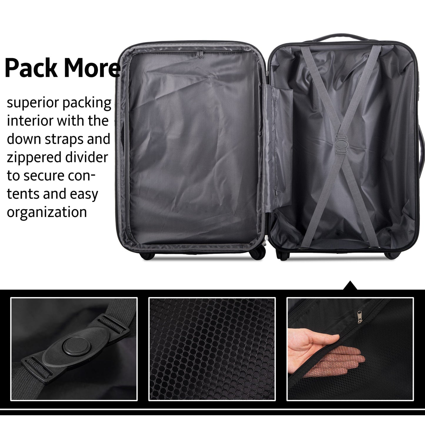 Blue 3 Piece Luggage Set Hardside Spinner Suitcase with TSA Lock 20" 24' 28" Available