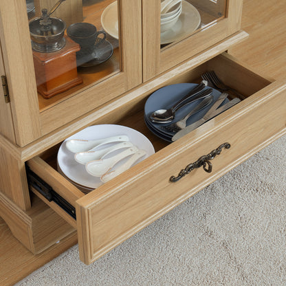 Light colored glass cabinet with adjustable glass frame, including cabinet light bulbs OAK with 2 doors and 1 drawer