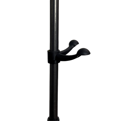 Short clothes hanger with chassis and wheels, heavy-duty rolling clothes hanger, black