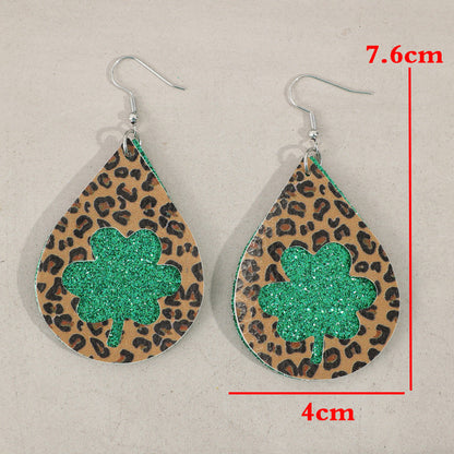 Leopard Hollowed Leather Teardrop Earrings